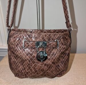 Nicole Miller Chocolate Faux Alligator Textured  Shoulder/Crossbody Bag VGC